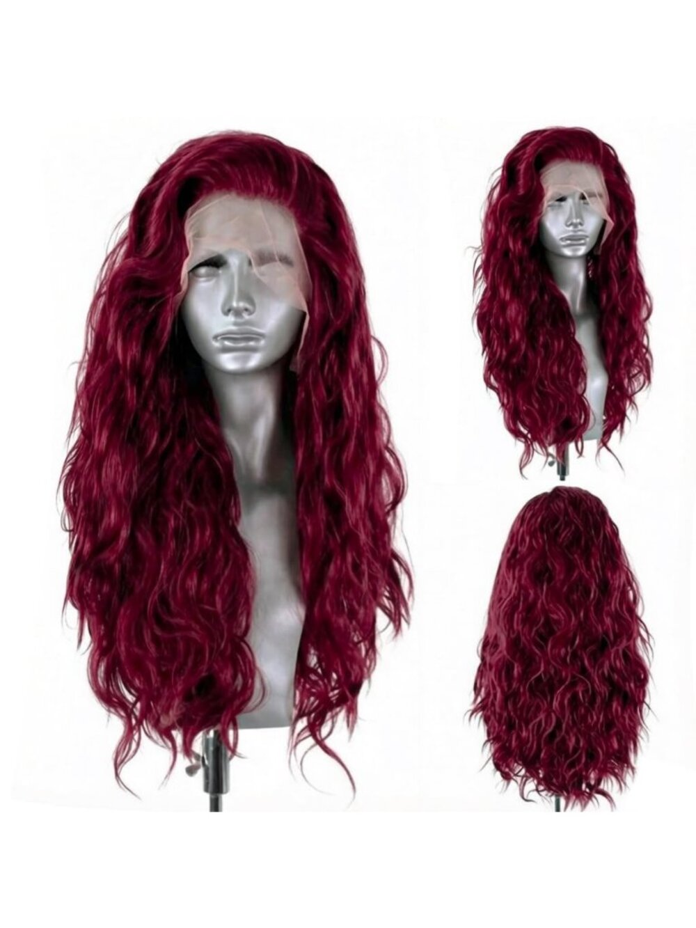 24 inch Women's Dark Red Long Natural Curly Synthetic Fashion Lace Front Wigs